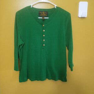 Lauren Ralph Lauren Black & Gold Label 3/4 Sleeve Cotton Henley XL Classic
